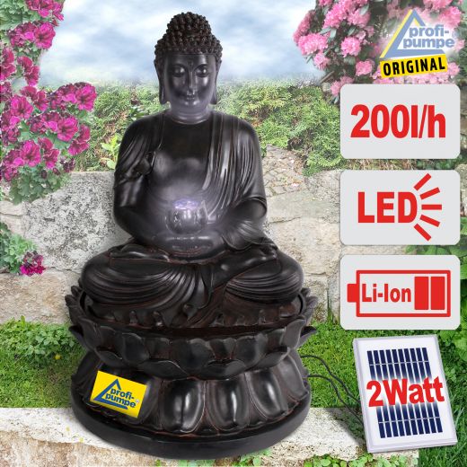 Solar Gartenbrunnen BUDDHA-ETERNITY mit LED-Licht und Li-Ion-Akku