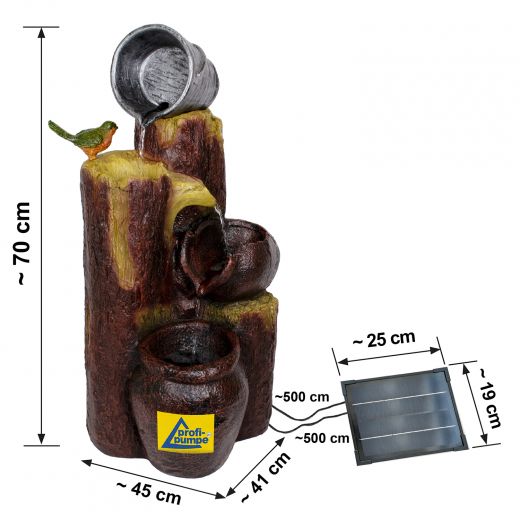 Solar - Brunnen Wasserspiel "BAUMSTUMPF & TONKRÜGE-3" - Abmessungen
