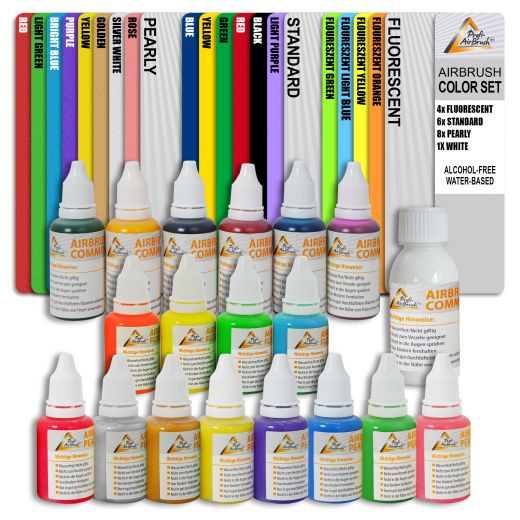 19 Airbrush colors set, water-based. Airbrush Colors. Airbrush color water dilutable