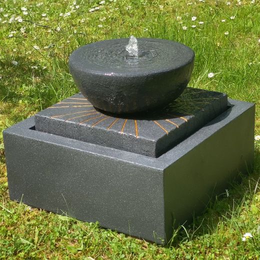 230V - Gartenbrunnen Sonnen-Schale mit LED-Licht