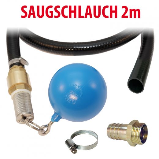 Ansaugsatz, schwimmende Entnahme, Saugkorb Edelstahl, Kunststoff Schwimmer, 2 m Saugschlauch, 2,54 cm (1 Zoll), knickfest , undurchsichtig. Schlauchtülle Messing, Rückschlagventil Messing